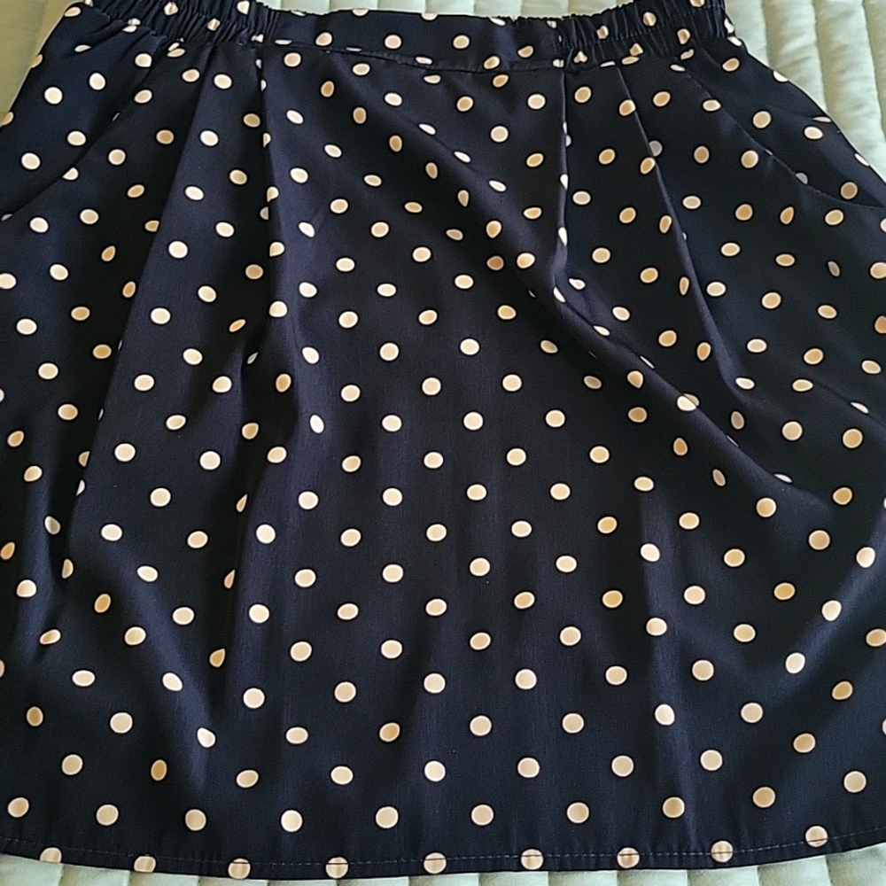 NWOT 1960s NAVY BLUE& WHITE POLKA DOTS MINI SKIRT W/ FRONT POCKETS SMAL - Picture 5 of 10